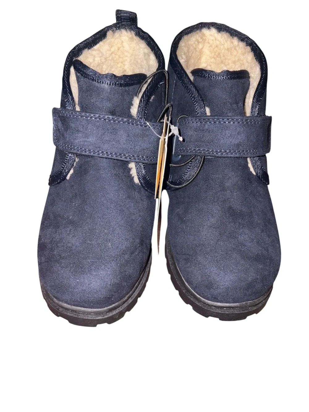 Kids Navy Blue Faux-Suede Winter Boots with Shearling Lining